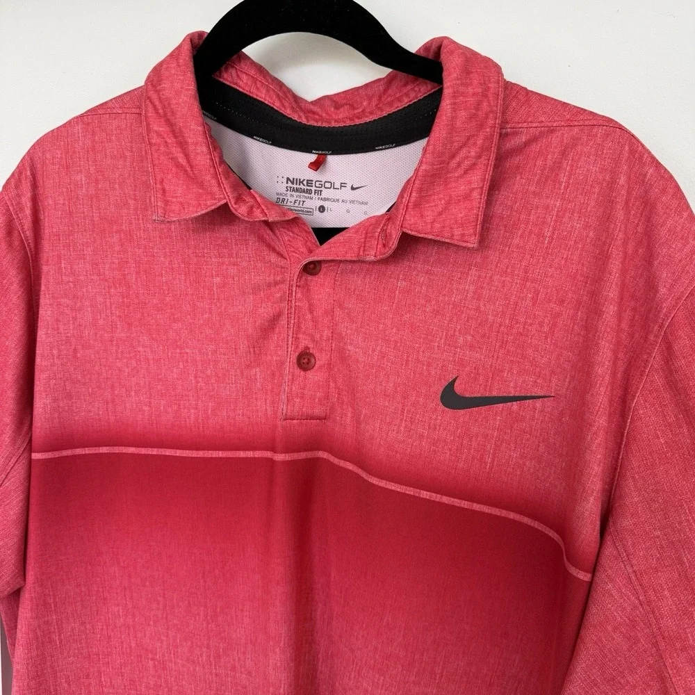 Nike Dri Fit Standard‎ Fit Polo Men's Large Red Pink Golf Casual Wicking Preppy